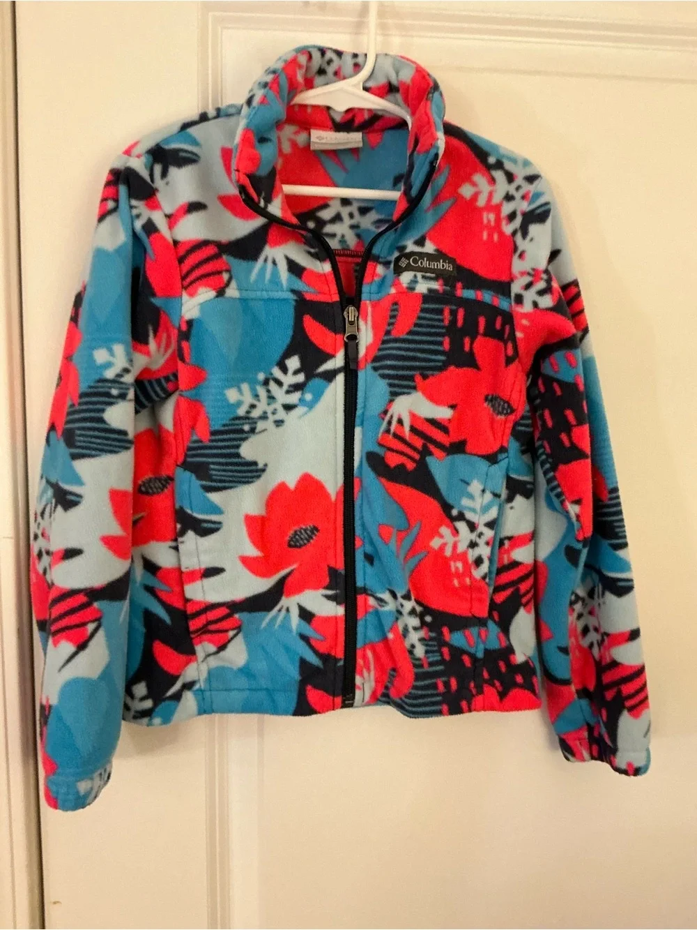 Columbia Floral Print Fleece Jacket - Bright Blue & Coral XS Girl